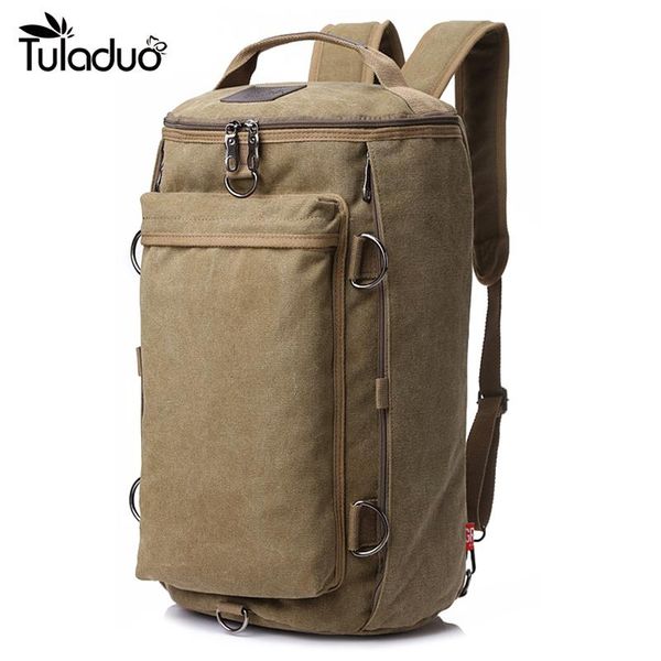 

backpack large capacity rucksack men's travel bag hiking luggage canvas bucket shoulder boy