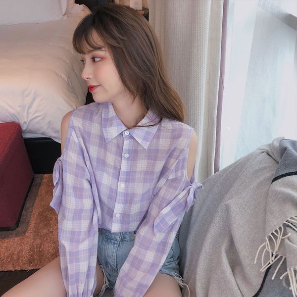

2021 new women's strapless plaid shirt, long sleeve, casual, loose, large, n5rt, Black;white