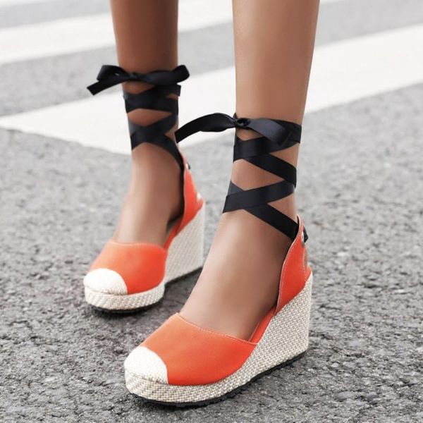 

dress shoes fanyuan sandals summer lady round toe wedges rinband ankle strap platform high heels size 34-43, Black