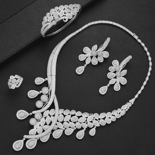 

earrings & necklace larrauri 2021 women wedding jewelry sets statement flower pendant bangle ring accessories, Silver
