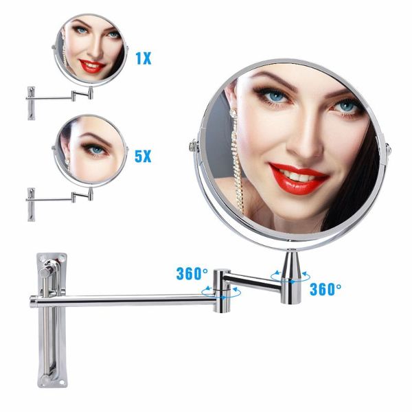 

mirrors 1x/5x magnifying bathroom mirror extendable makeup wall mounted 360 rotating adjustable double sided bath cosmetic