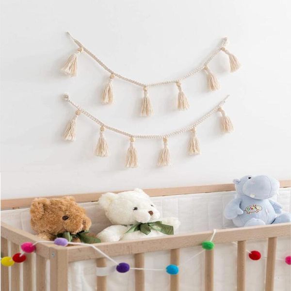 

tapestries 4pcs handmade woven tassel garland decor for rattan basket bohemia macrame wooden beads wall hangings ornament