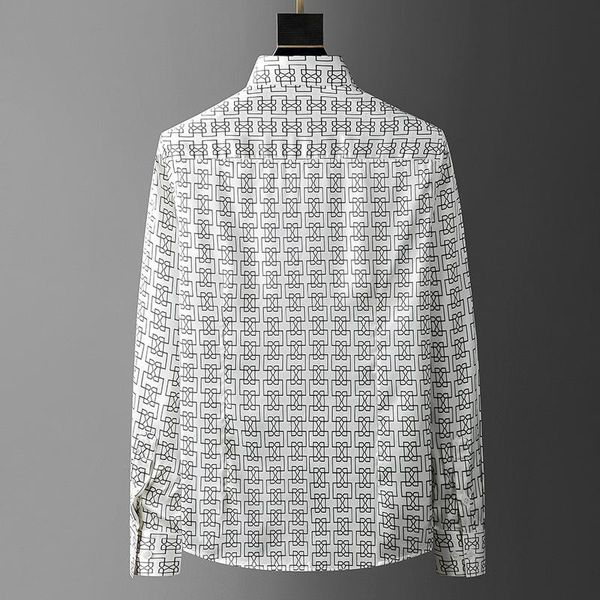 

men's dress shirts casual geometric lines fall print shirt men street fashion long sleeve for autumn korean office social party, White;black