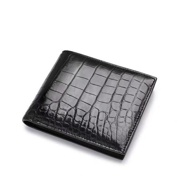 

authentic exotic alligator leather men's short bifold wallet card holders genuine crocodile belly skin male small clutch purse, Red;black