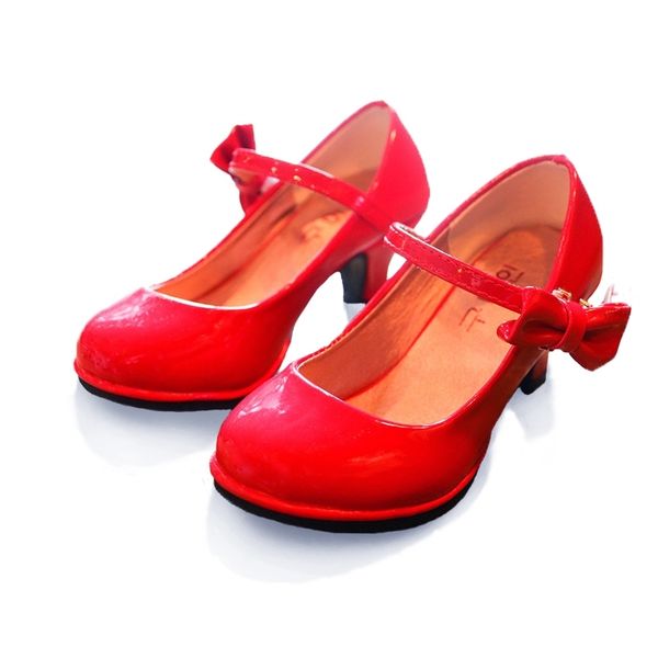 

bekamille girls leather shoes autumn bowtie sandals 2021 new children shoes high heels princess sweet sandals for girls sz107 210308, Black;red