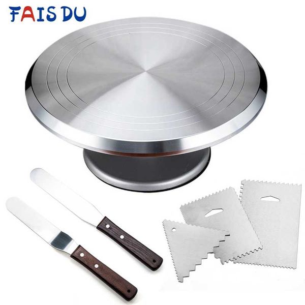 

baking & pastry tools 6pcs/set turntable cake decoration accessories set rotating stand metal stainless steel spatula scraper