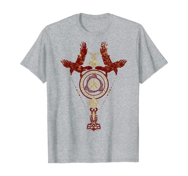 

odins ravens huginn muninn vegvisir tshirt mjolnir valknut, White;black