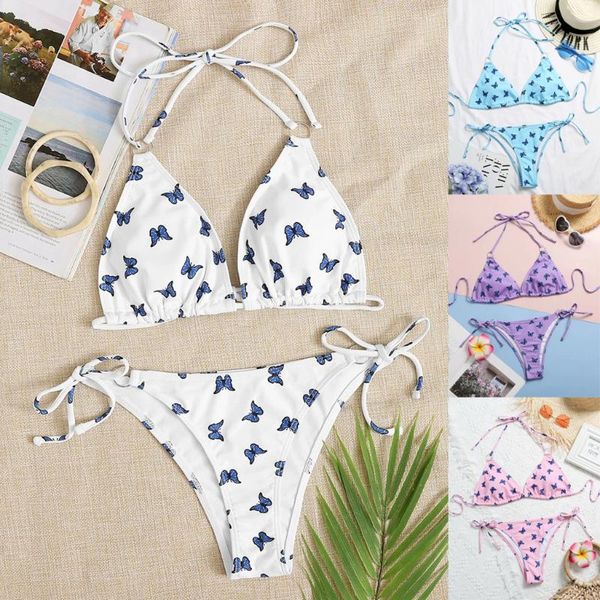 

women butterfly print high waist two pieces bikini swimwear swimsuit beachwear