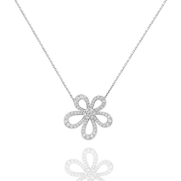 

2021 exquisite diamond four leaf clover camellia pendant clavicle chain necklace 18k gold fashion classic for van women&girls wedding valent, Silver