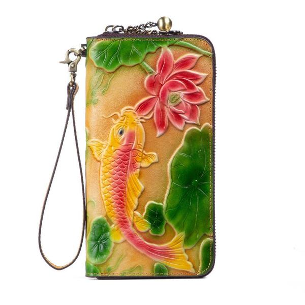 

fashion men long fish wallets female holder purses carteras billetera hombre genuine leather money clutch bag wallet, Red;black