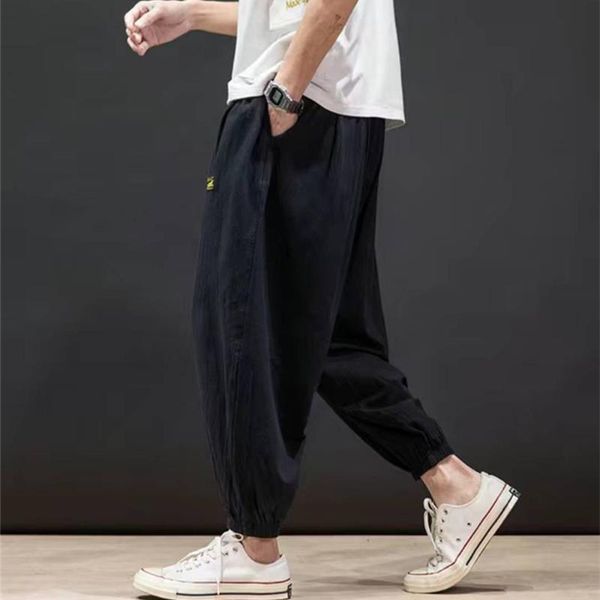 

men's pants spring and autumn thin bloomers large dize casual sports loose-fitting trendy fat nine-point wide-leg, Black