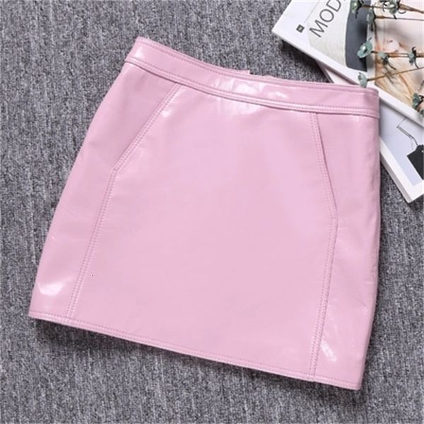 

2021 new lambskin high waist shiny leather skirt j19 l7x3, Black