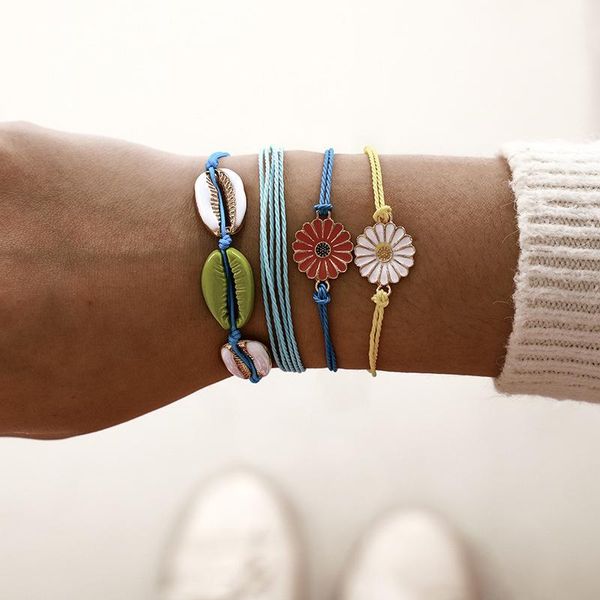 

link, chain adjustable boho shell bracelets set handmade braided string daisy bracelet for women men teen girls travel jewelry gifts, Black