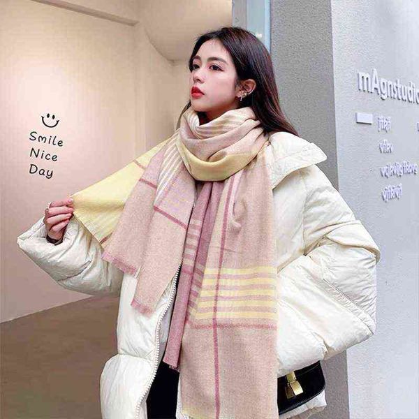 

scarves winter scarf 2022 small wool fashion simple stripe printing japan and south korea sweet warm shawl, Blue;gray