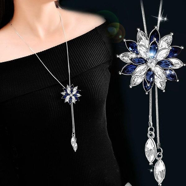 

pendant necklaces snowflake zircon long chain for women fashion silver color crystal maxi & pendants statement collier jewelry