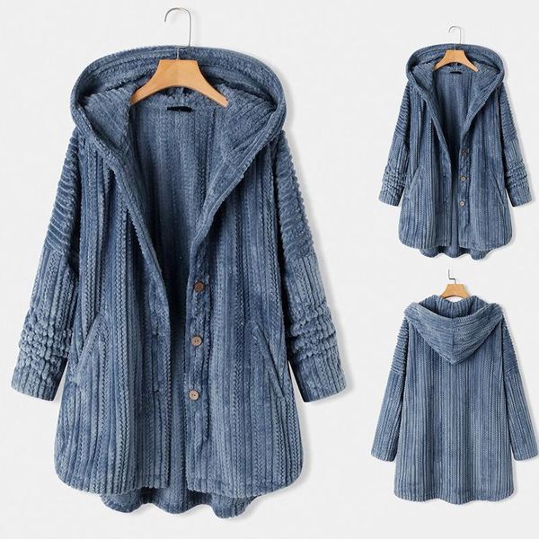 

women plus size lightweight solid color long sleeve hooded button pocket fleece casual party beach coat clothing #11.6 women's jackets, Black;brown