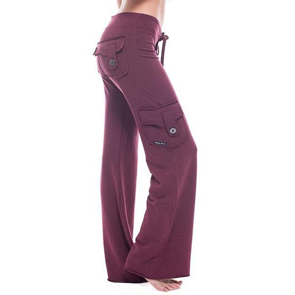 

spring and autumn explosions european and american elastic waist button pocket drawstring yoga pants wide leg pants