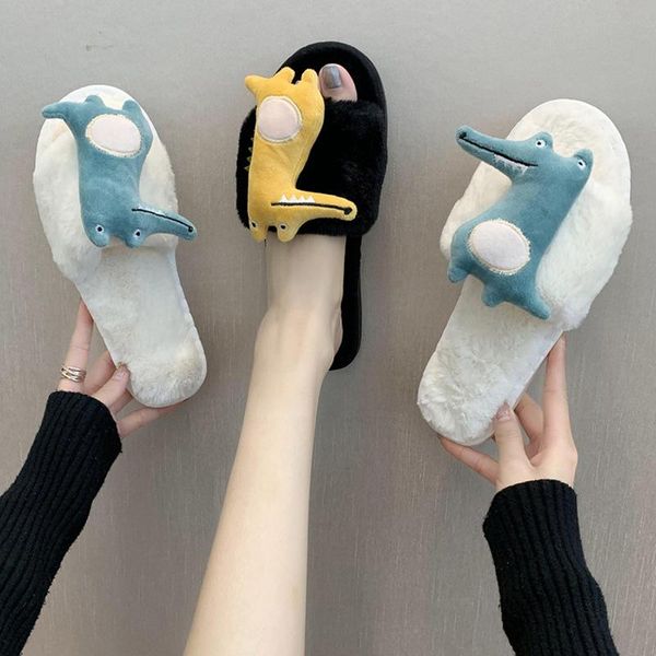 

shoes slippers casual fur flip flops slipers women low slides luxury soft plush 2021 flat massage fabric leisure basic pu hoof h, Black