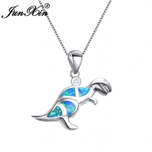 

pendant necklaces junxin white/blue fire opal dinosaur necklace for women fashion silver color choker cute animal jewelry