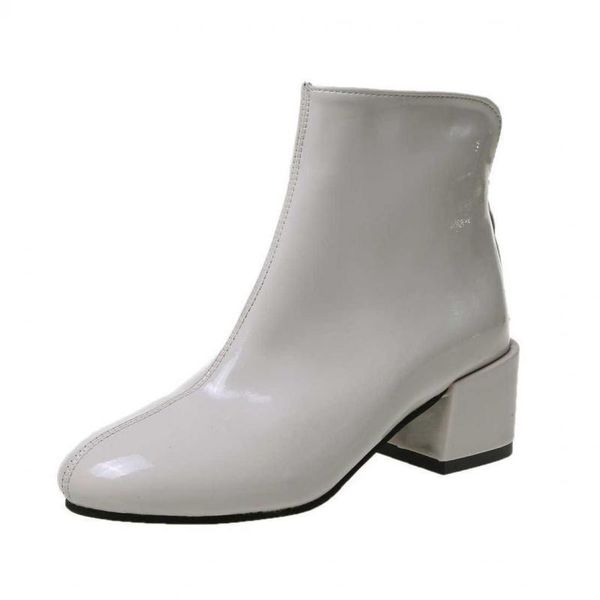 

boots women's single boots, square heel shoes, ankle motorcycle pointed leather zapatos de mujer, Black