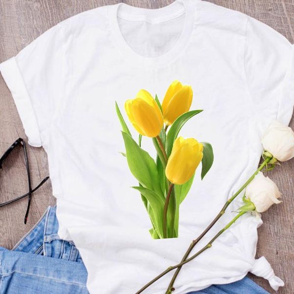 

women graphic kawaii elegant 90s floral flower plant clothes lady tees print clothing female t shirt womens t-shirt, White