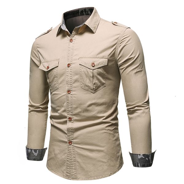 

2021 negizber new four seasons men solid color work done with tools carrying cotton wool long sleeve denim shirt for man w4db, White;black