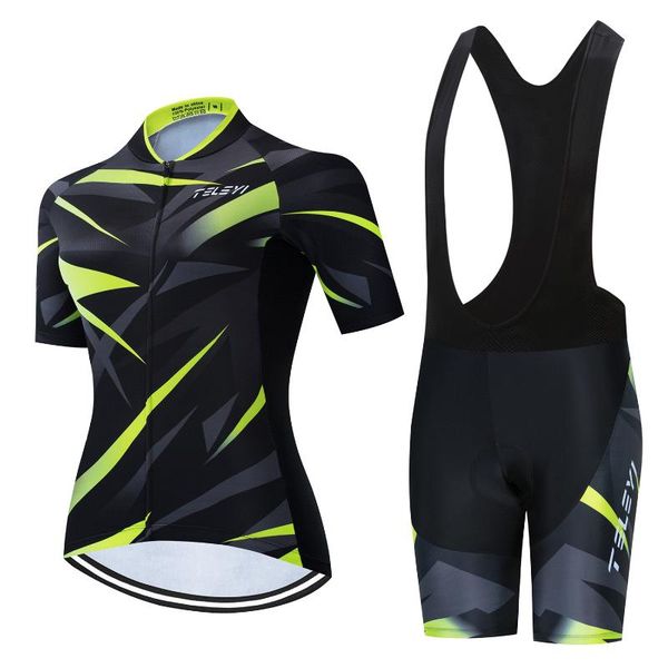 

racing sets 2021 teleyi pro women cycling set summer mtb bike clothing bicycle clothes ropa ciclismo jersey, Black;blue