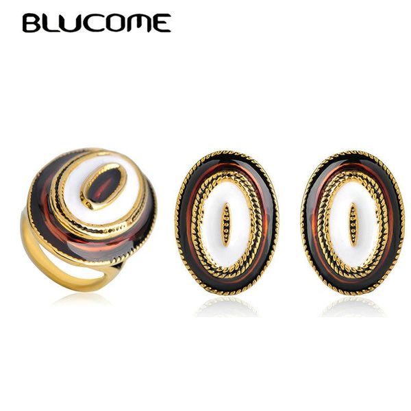 

earrings & necklace blucome arrival gold color enamel stud ring set women girls wedding party jewelry sets finger rings accessories, Silver