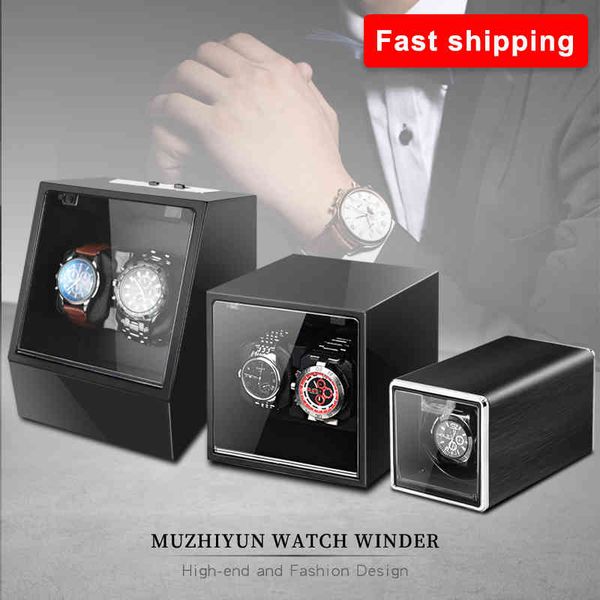 

automatic luxury watch winder box accessories display mechanical rotating uhrenbeweger velvet or leather for men, Black