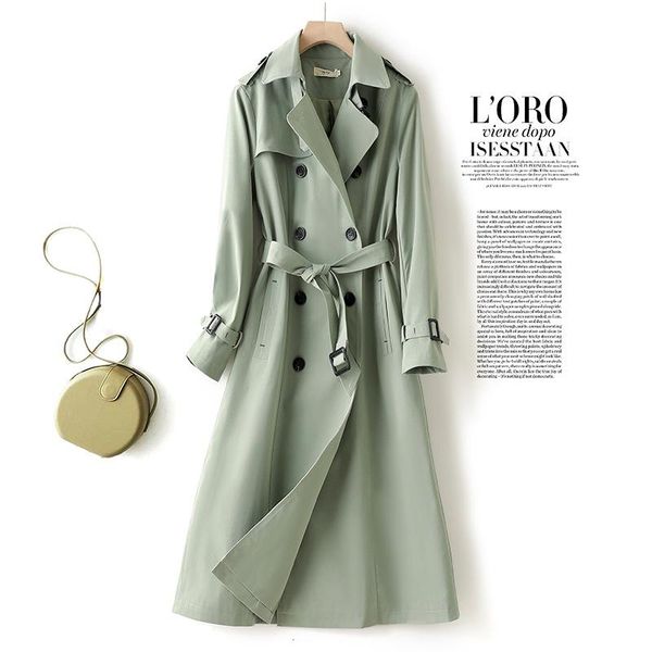 

women's trench coats spring, autumn and winter long windbreaker women's double-breasted slim jacket fashion, Tan;black