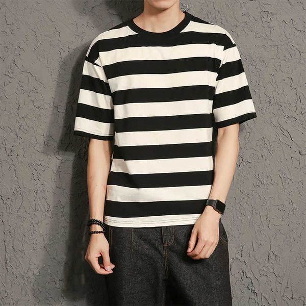 

men's t-shirts summer t shirt men short sleeve striped o neck cotton casual tshirt male streetwear loose breathable mens workout shirts, White;black