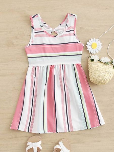 

toddler girls block striped cut out back dress she, Red;yellow