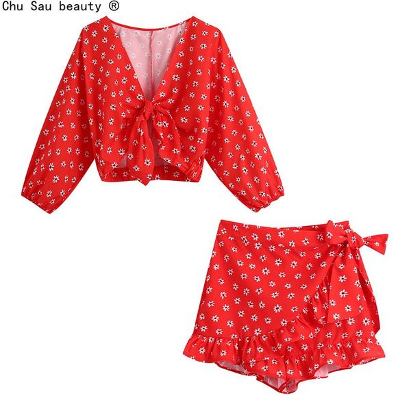 

women's blouses & shirts 2021 summer lapel long-sleeve single-breasted casual fashion vintage printed short shirt + elastic waist short, White