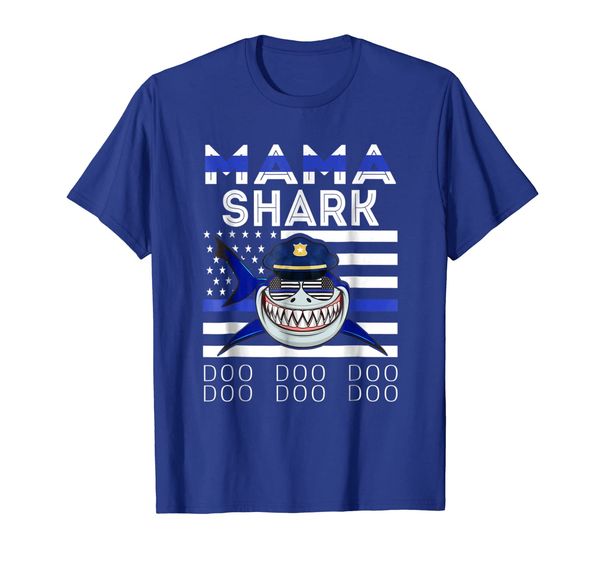 

police mama shark doo doo doo blue line t-shirt, White;black