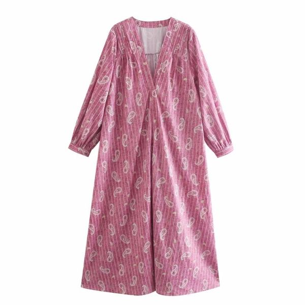 

casual dresses summer women paisley printing striped midi dress female three quarter sleeve clothes lady loose vestido d7868, Black;gray