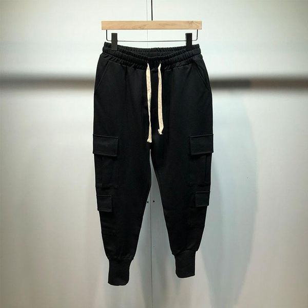

men's pants street dark multi-pocket fashion trend stretch casual loose large size small foot cargo, Black