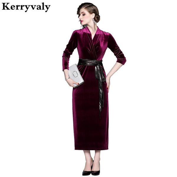 

casual dresses style v-neck bodycon velvet retro winter dress vestidos invierno 2021 mujer elegant long sleeve party bandage k3589, Black;gray