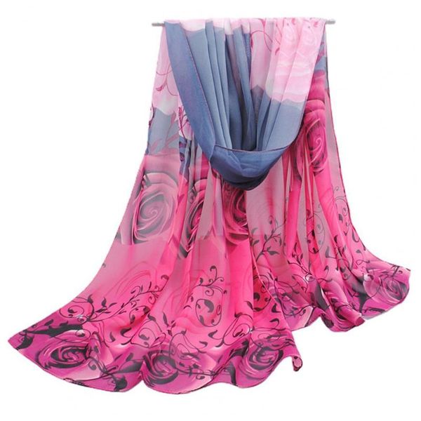 

scarves classic rose print women thin summer sunscreen beach towel long chiffon scarf, Blue;gray