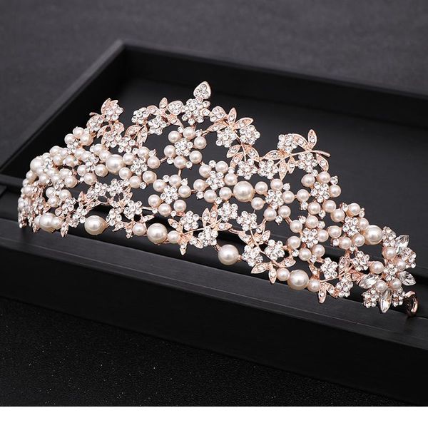 

luxuriou crystal lmitation pearl gold wedding tiara bridal crown head jewelry prom queen headpiece wedding hair acc qylhhg