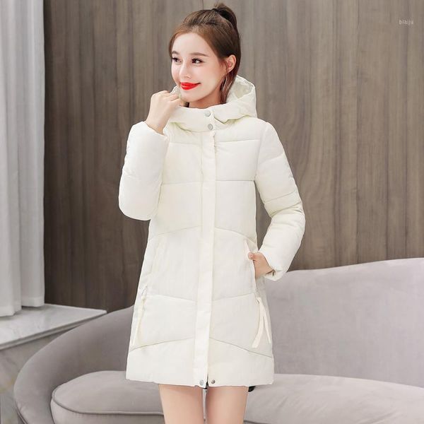 

women's down & parkas fashion medium long winter jacket women solid slim hooded parka coat female warm casual, Black