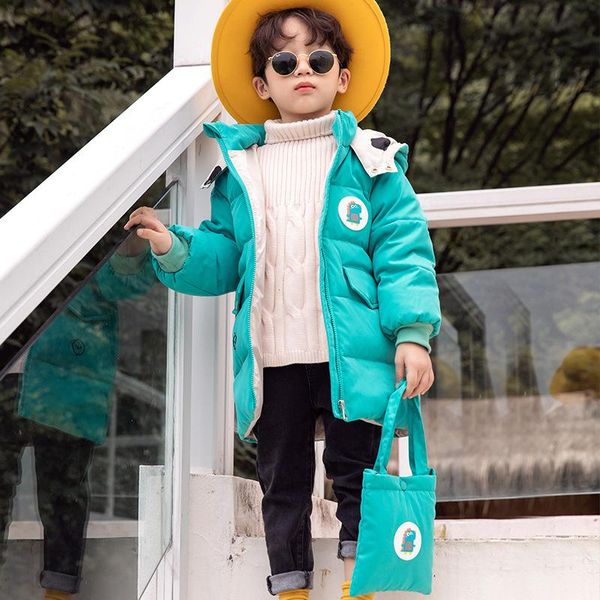 

down coat 2pcs kids long duck with bag girls coats toddler boy winter clothes 2021 for baby, Blue;gray