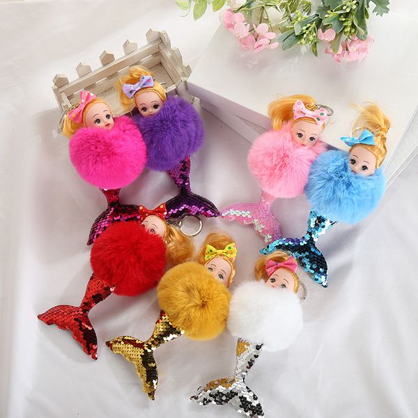 

lovely mermaid car bag pendant hair ball key ring plush doll toy