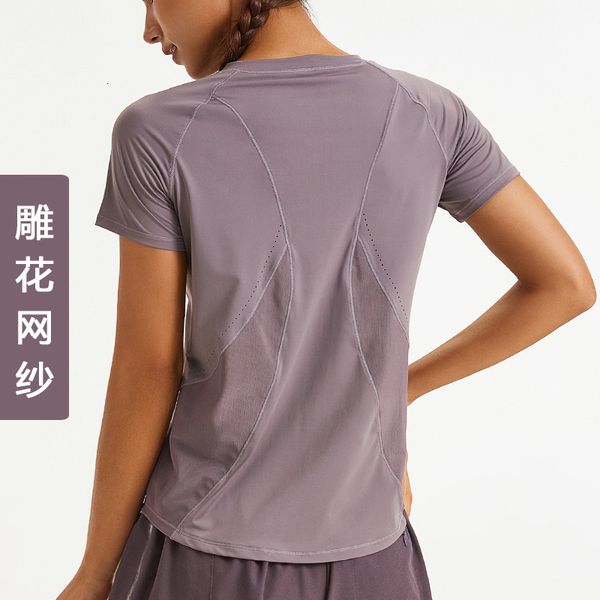 

yoga women's summer sports short sleeve fitns t-shirt loose yoga fitns cloth, Gray