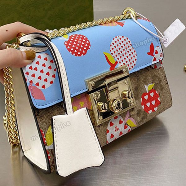 

padlock series heart apple messenger bag chain ladies fruit print handbag luxurys shoulders bags designers wallet purse shoulder strap cowhi