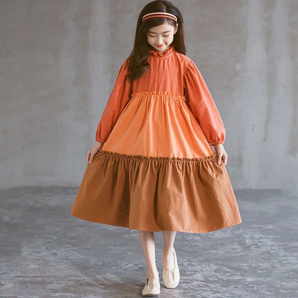 2021 frühjahr Neue Ankunft Teenager Mädchen Langarm Kleid 100% Baumwolle Mode Mid Lange Kinder Kleider Mädchen Baby Kleidung Herbst q0716