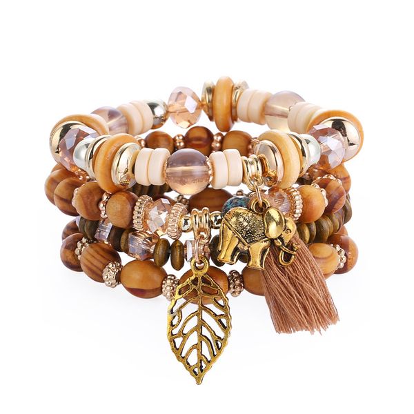 

multi-layer bracelet bohemian tassel pendant beaded national decorative bracelet, Black