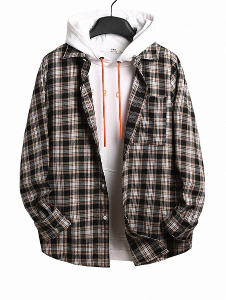

men tartan print shirt without hoodie a5oq#, White;black