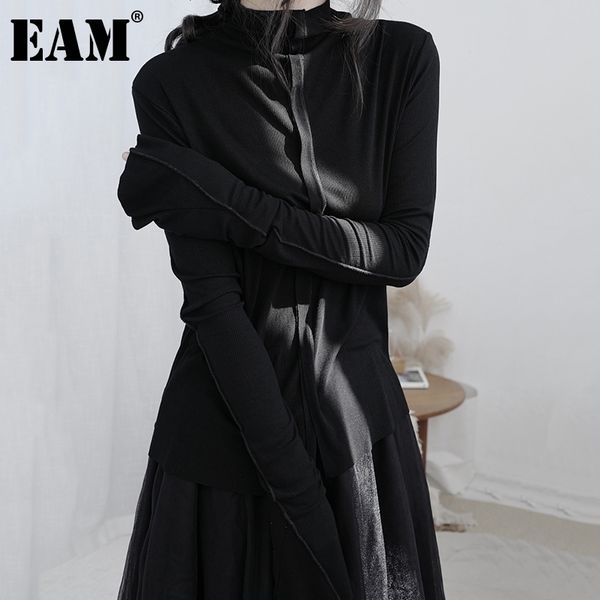 

[eam] women black brief split joint temperament t-shirt new turtleneck long sleeve fashion tide spring autumn 2021 1db367 210310, White