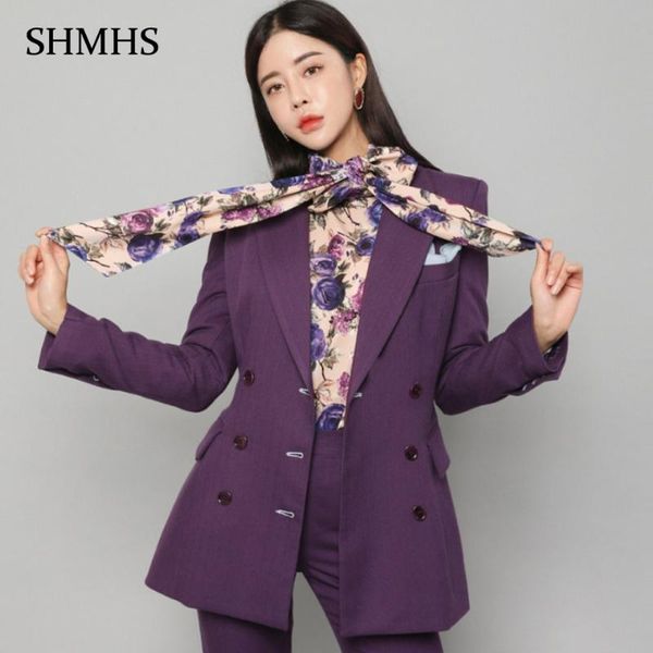 

women's tracksuits purple office lady suits business blazer spring autumn slim double-breasted fashion uniform formal two pieces, Gray