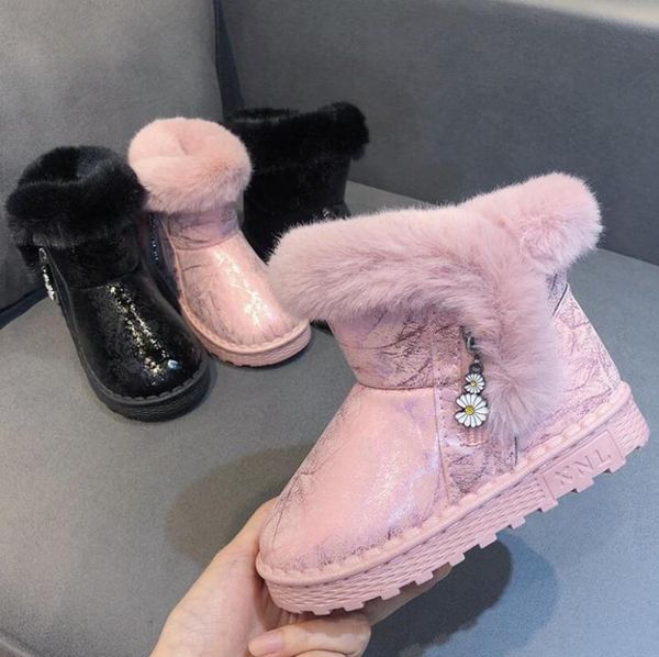 

boots 2021 winter kids snow thick children cotton shoes warm plush soft bottom baby girls ski boot for 25-36, Black;grey